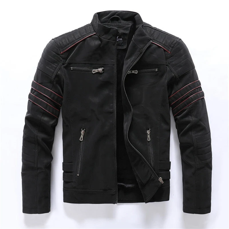 Texturierte Bikerjacke mit Stehkragen f��r Herren