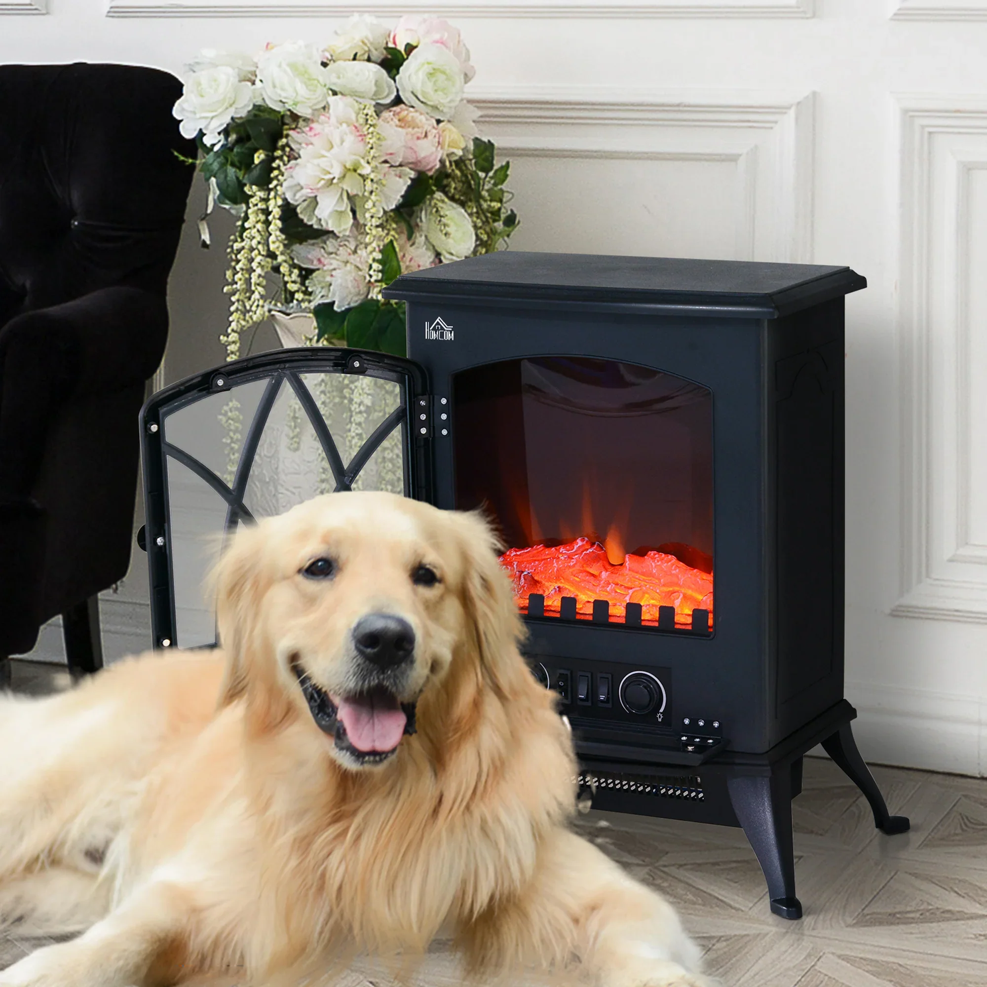 HOMCOM Elektrische haard rustiek design vlameffect