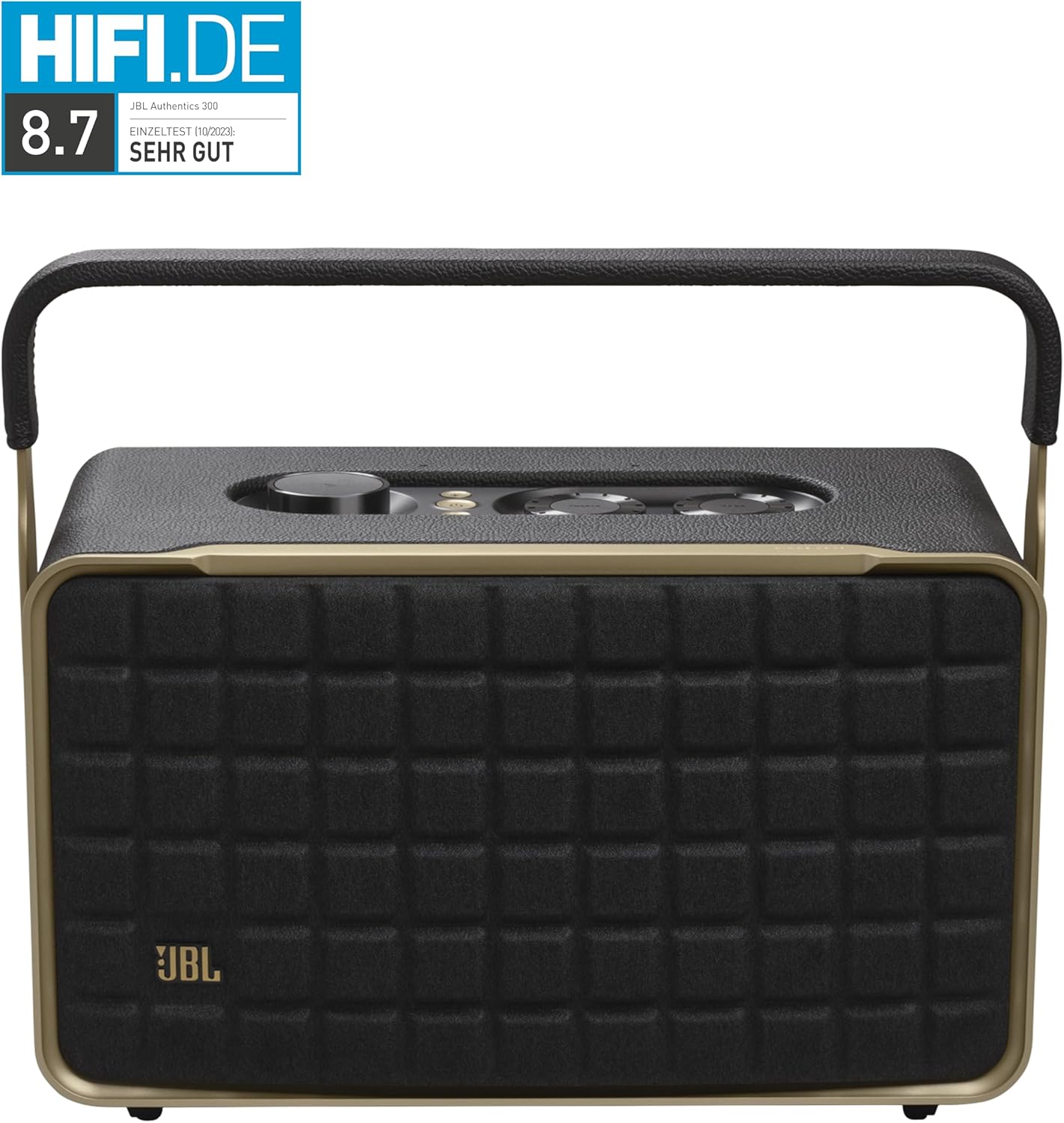 JBL Authentics 200 Smart Home Lautsprecher – 70er Jahre Retro-Design Bluetooth Box – Mit Quadrex Grill, Google Assistant, Alexa, AirPlay und JBL One App – Schwarz