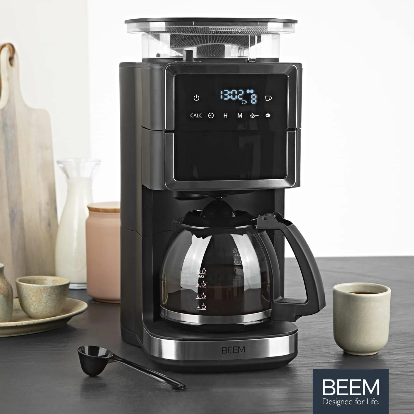 BEEM FRESH-AROMA-PERFECT III Filterkoffiezetapparaat met maalwerk - Duo | Met thermos- & glazen kan | Aroma-Plus-functie | 24-uurs timer | 1000 W | voor maximaal 10 kopjes [roestvrij staal]