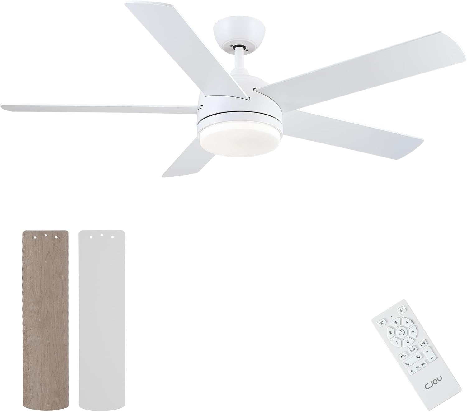 CJOY Zweifarbige Schaufeln Deckenventilator mit Lampe und Fernbedienung, 52 Zoll Deckenleuchte mit Ventilator Leise, 6 Geschwindigkeiten Umschaltung, 3CCT Dimmbar, Timer, Schlafmodus Für Schlafzimmer
