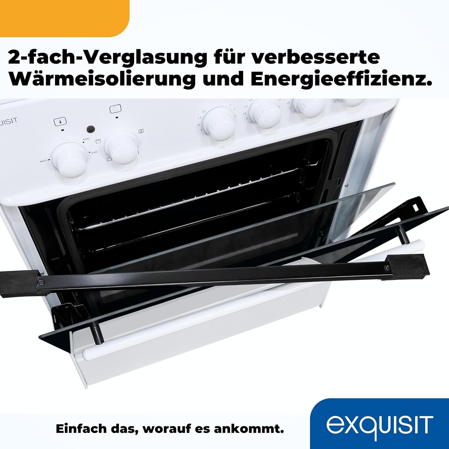Exquisit Standherd ECM 6-4 | Standherd 60cm mit Glaskeramik Kochfeld | Ober- & Unterhitze | Grill | Umluft | Elektroherd freistehend 60 cm | weiss