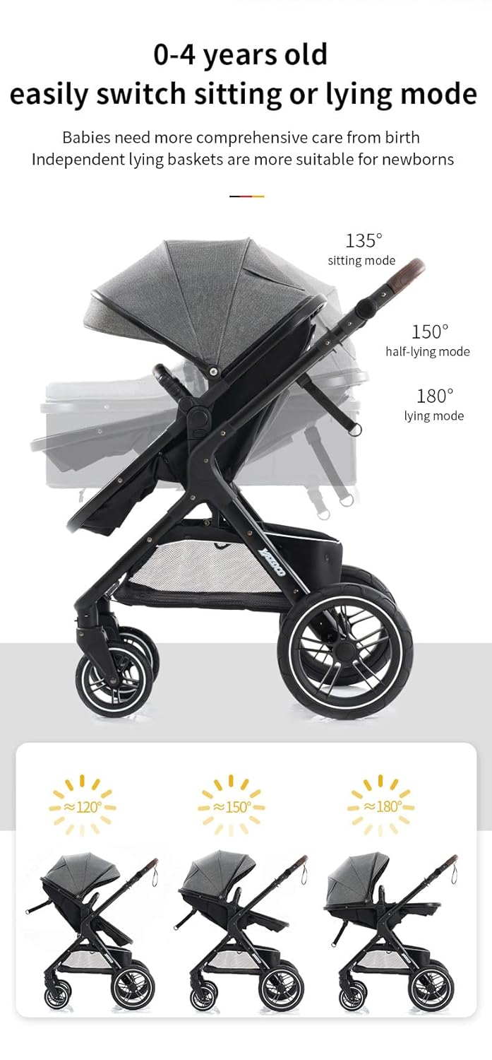 YAZOCO kinderwagen 3 in 1, Zusammenklappbar kinderwagen mit Wickeltasche,Komplettset Becherhalter,Moskitonetz, Fußabdeckung,Sitzzubehör (4 Rosa)