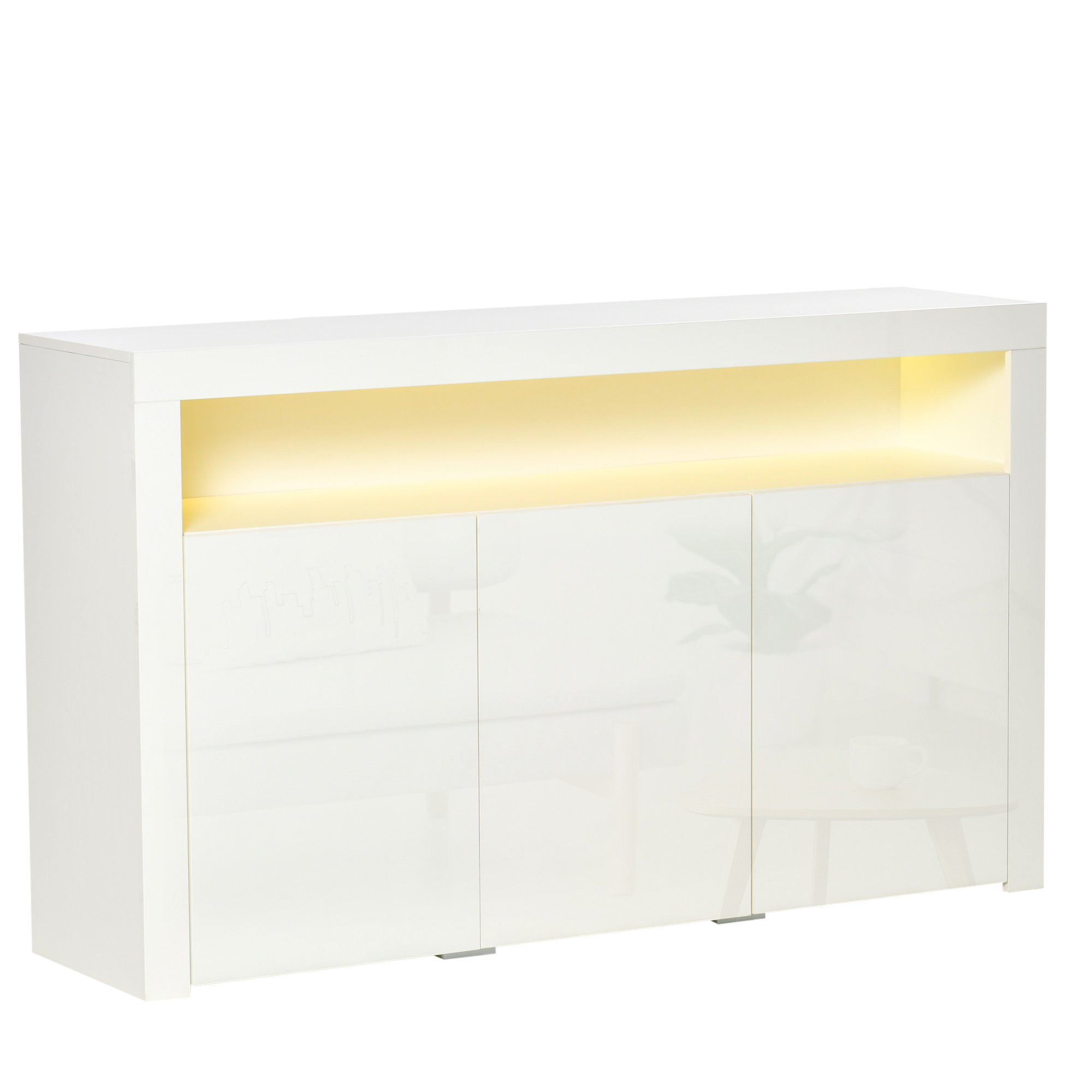 dressoir hoogglans voorraadkast keukenkast met led-verlichting en glazen plank voor entree eetkamer woonkamer Materiaal MDF en spaanplaat wit 97 x 35 x 83 cm