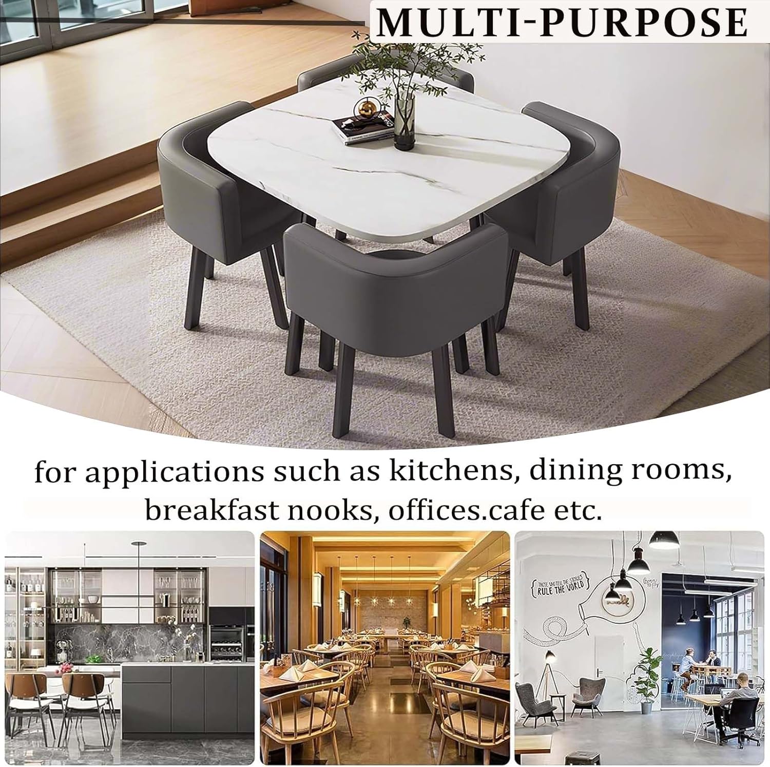 Dining Table Set with 4 Chairs, small Round Dining Table 90 cm, for 4-6 People, for Dining Room, Kitchen, Living Room, modern Kitchen Chairs,Square White