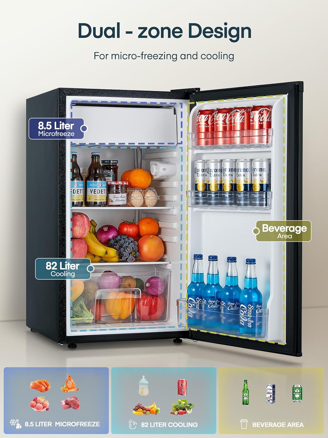 FOHERE Mini Réfrigérateur 90L, Contrôle de la Température, Petit Frigo de Chambre/Dortoir/Bureau, Silencieux, Pose libre sous le comptoir, Silencieux, Noir