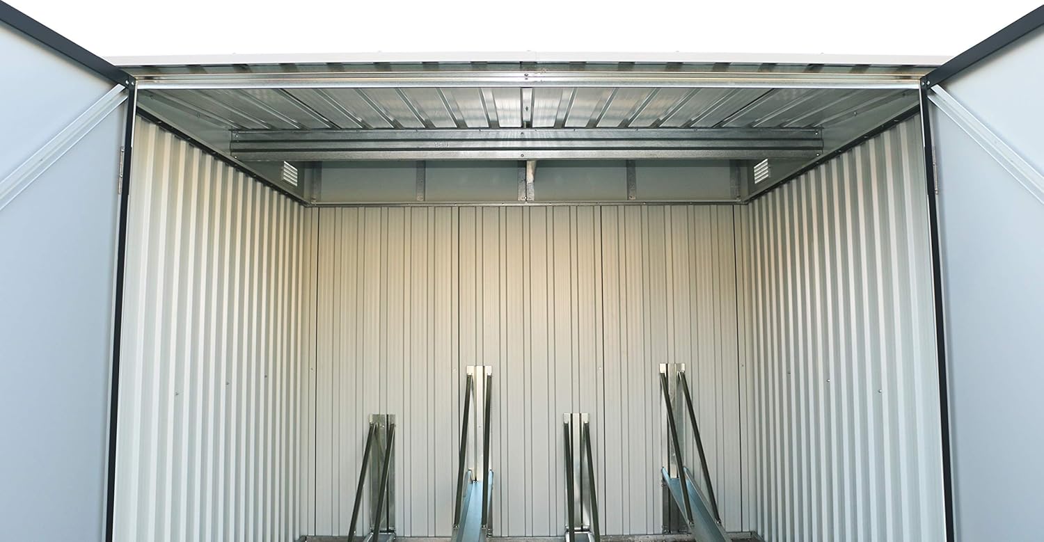 Duramax Fahrradschuppen für 4, Fahrradgarage mit 4x verstellbaren Fahrradschienen & breiten abschließbaren Doppeltüren, Gartenschuppen aus Metall für Fahrradlager für 4 Fahrräder, Anthrazit