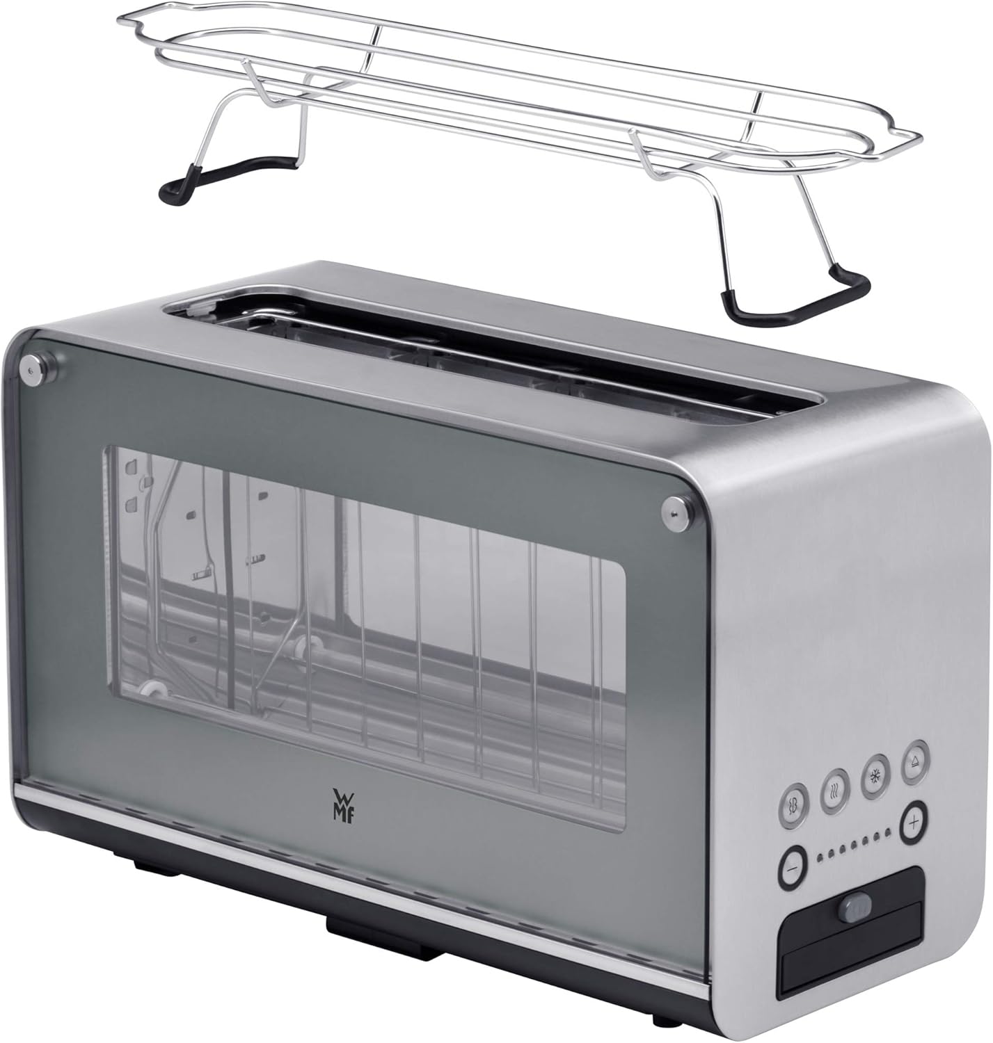 WMF Lono Toaster Glas mit Brtchenaufsatz, 2 Scheiben, XXL, motorisierte Toastaufnahme, Aufwrm-Funktion, 7 Brunungsstufen, Toaster edelstahl matt