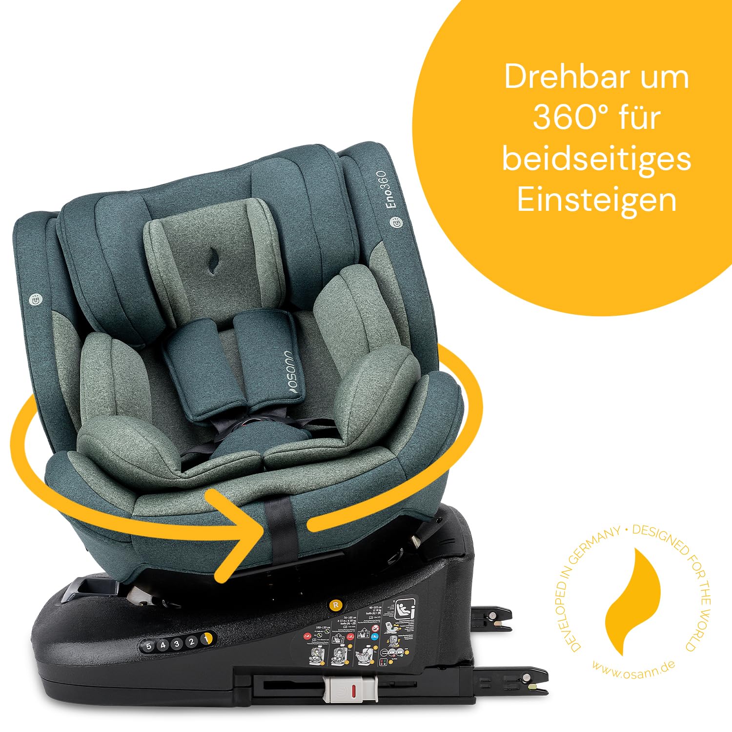 Osann Eno360 i-Size, drehbarer Kindersitz 40-150 cm, Reboarder mit Isofix, Baby Autositz �C Dark Grey Melange