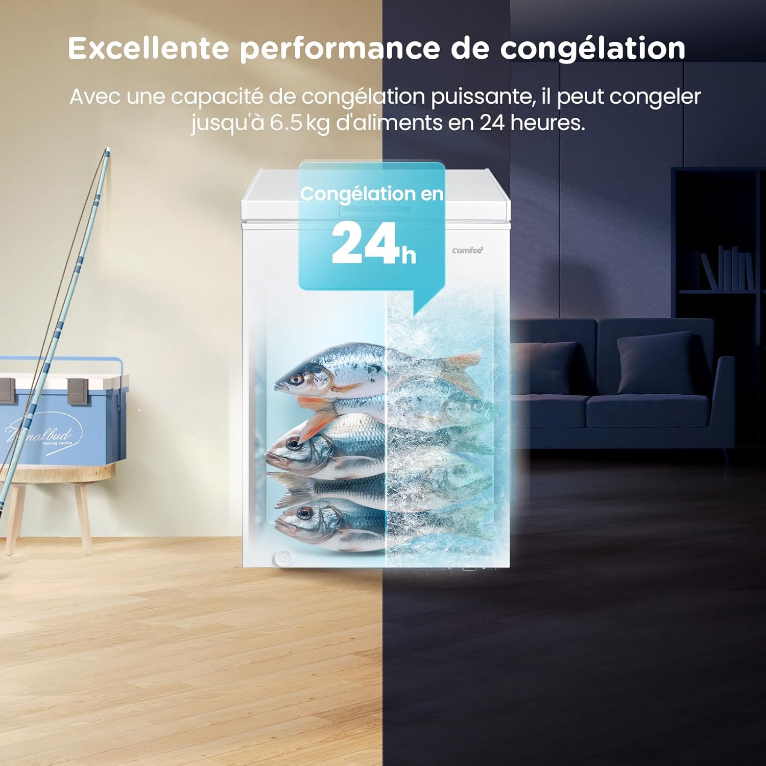 COMFEE' RCC146WH2EU(E) Congélateur coffre autonome 143L convertible congélateur/réfrigérateur, compresseur inverter, 4 étoiles, adapté aux dépendances, garages et abris, blanc [Classe énergétique E]