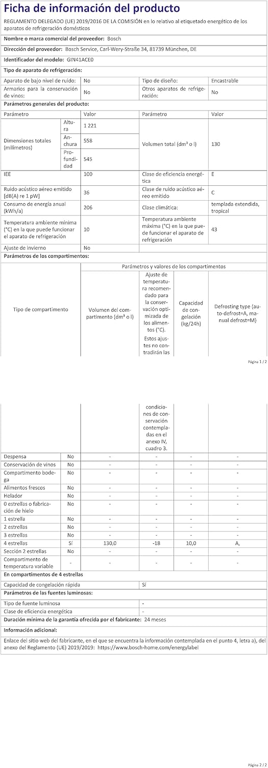 Bosch GIV11ADC0 Serie 6 Einbau-Gefrierschrank, 95 kWh, Jahr, 70 l, LowFrost, FreshSense, 72 x 56