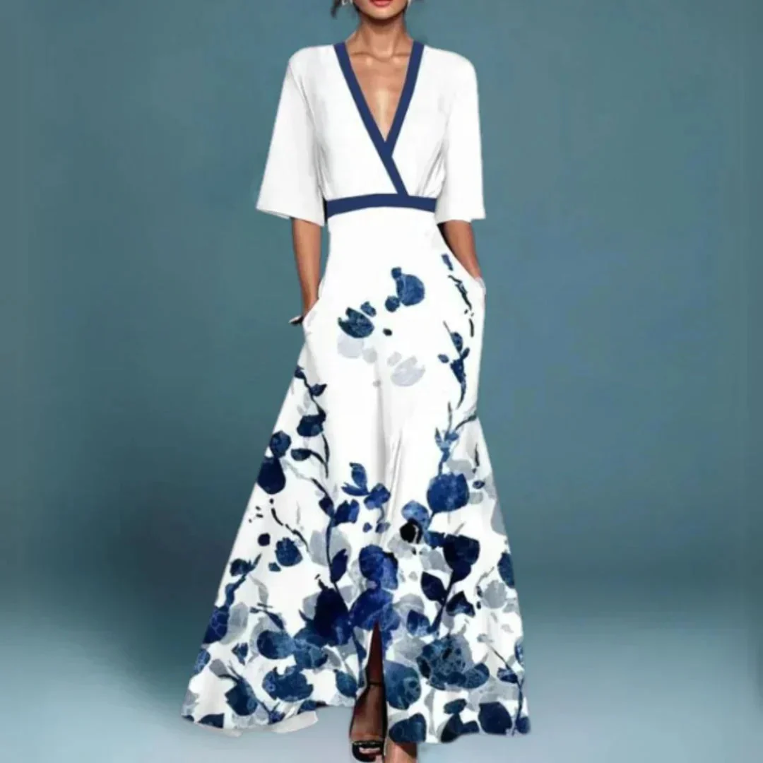 Damen-Maxikleid im Wickelstil mit Blumenmuster