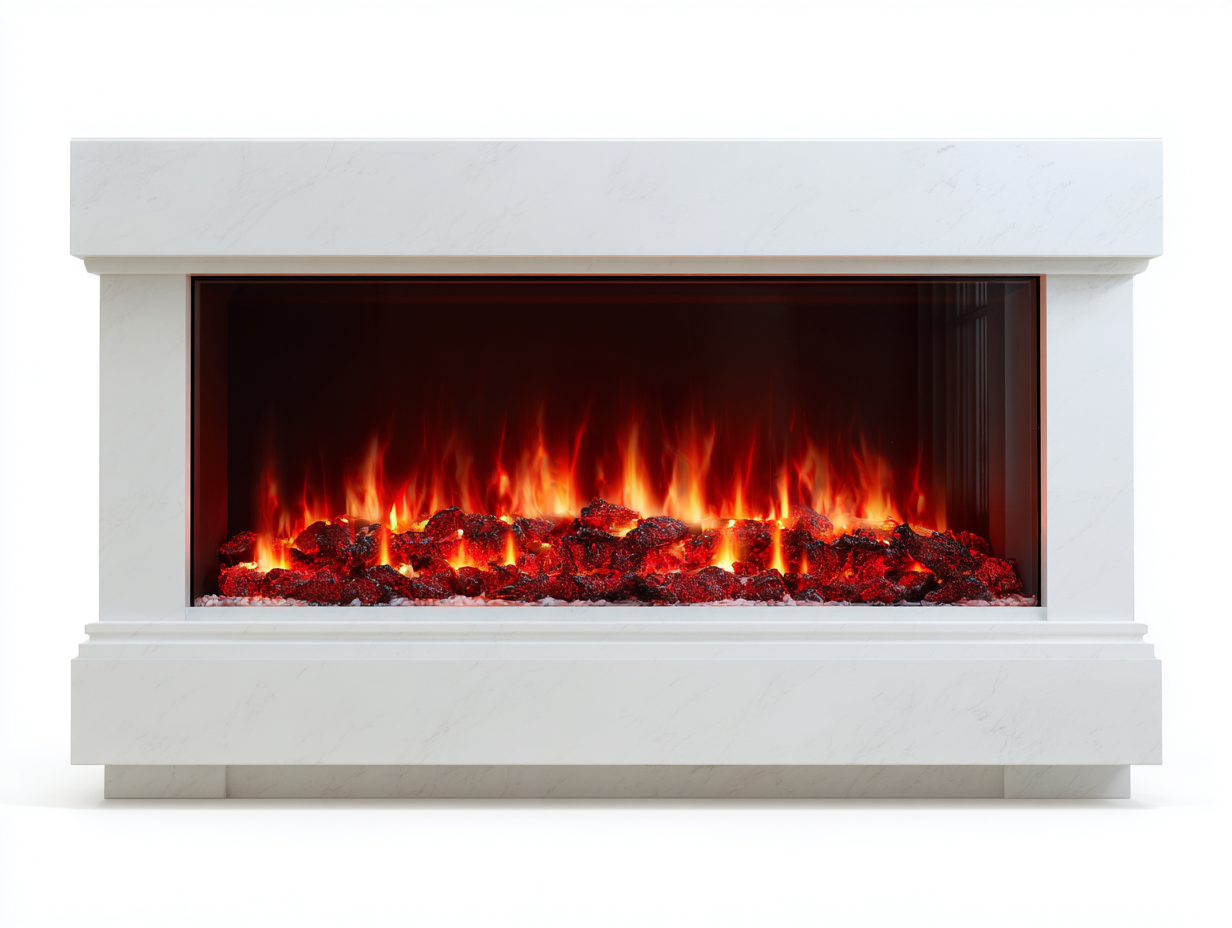 Kamin Elektrokamin MDF Steinoptik 160x32x70 cm - Weiß - modernes Design - für Wohnzimmer