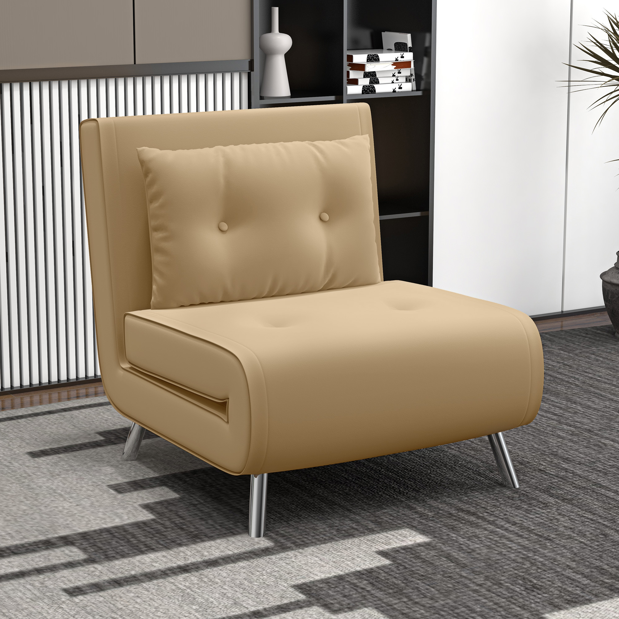 Ligstoel Stoel met Ligfunctie Slaapstoel, Knoopsgatensteek, Linnenlook, 77 cm x 88 cm x 83 cm, Bruin