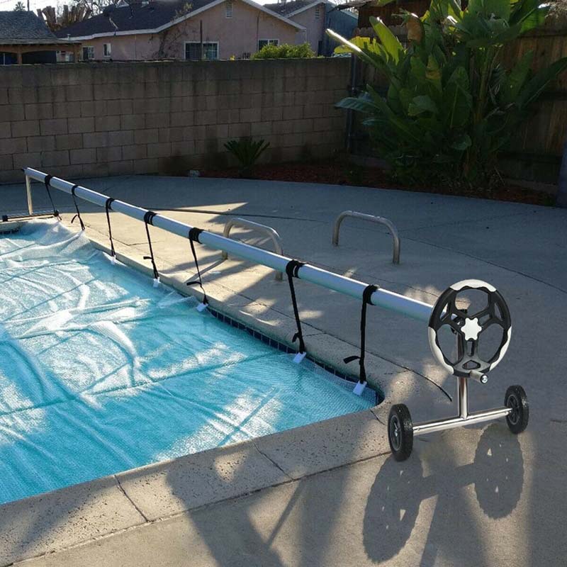 18 Ft Solar Pool Cover Reel Set With Hand Crank Amp Wheels Aluminum Solar Swimming Inground Cover Blanket Reel Roller - High Quality Set For Everyday Use