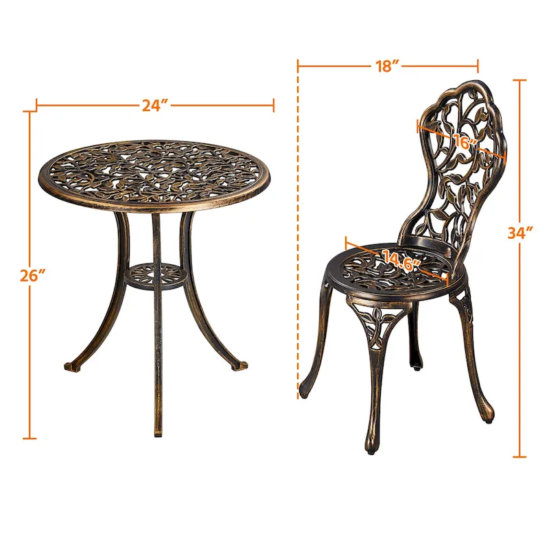 Yaheetech 3-Piece Aluminum Patio Bistro Table Set Antique Chair Sets