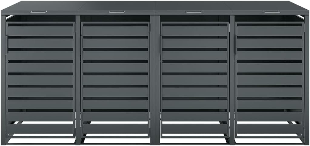 STEELSØN Kestra Mülltonnenbox 4er bis 240L – Mülltonnenverkleidung mit Sichtstreifen aus Stahl – hochwertige Müllcontainer in Anthrazit für 4 Tonnen – Müllbox/Gerätebox wetterfest & UV-beständig