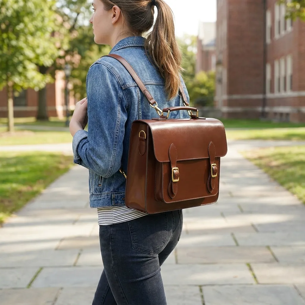 Classic Convertible Leather Backpack School Satchel