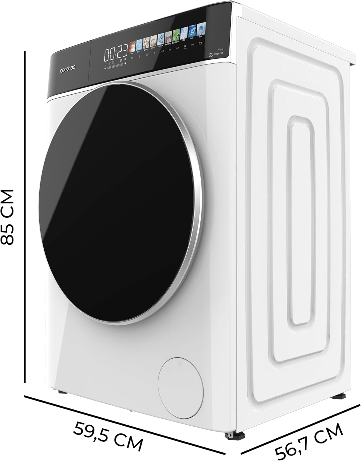 Cecotec Pralka 10 kg ładowana od przodu Bolero DressCode 10900 Inverter FullColor A Max. 2000 W, 1400 obr./min, 11 programów, silnik inwerterowy Plus, klasa A, SteamMax, ekran FullColor 10,3