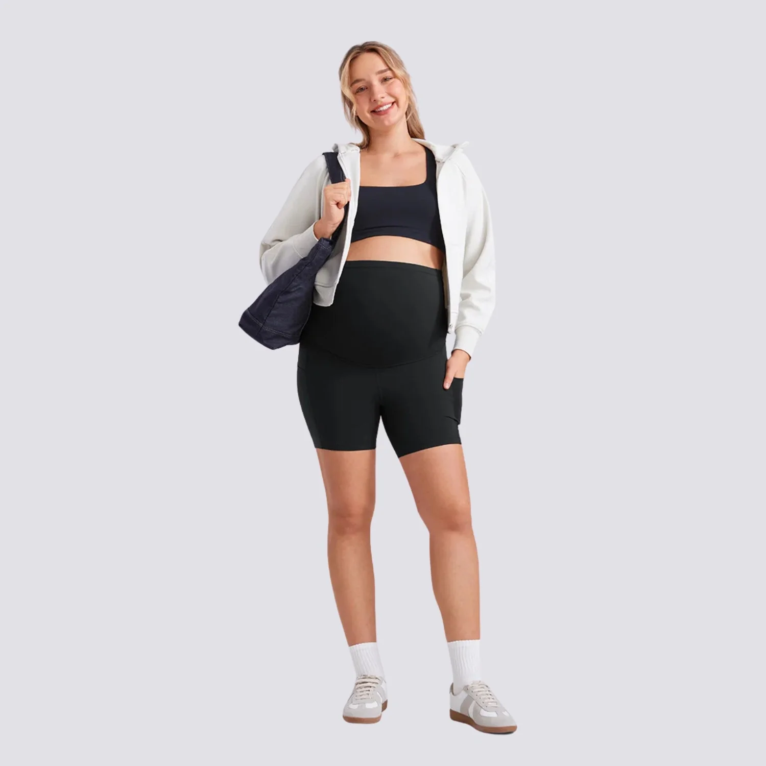 Bequeme Umstandsshorts f��r Damen | Elastische Schwangerschafts-Radlerhose mit Bauchst��tze | Kurze Umstandsleggings f��r den Sommer