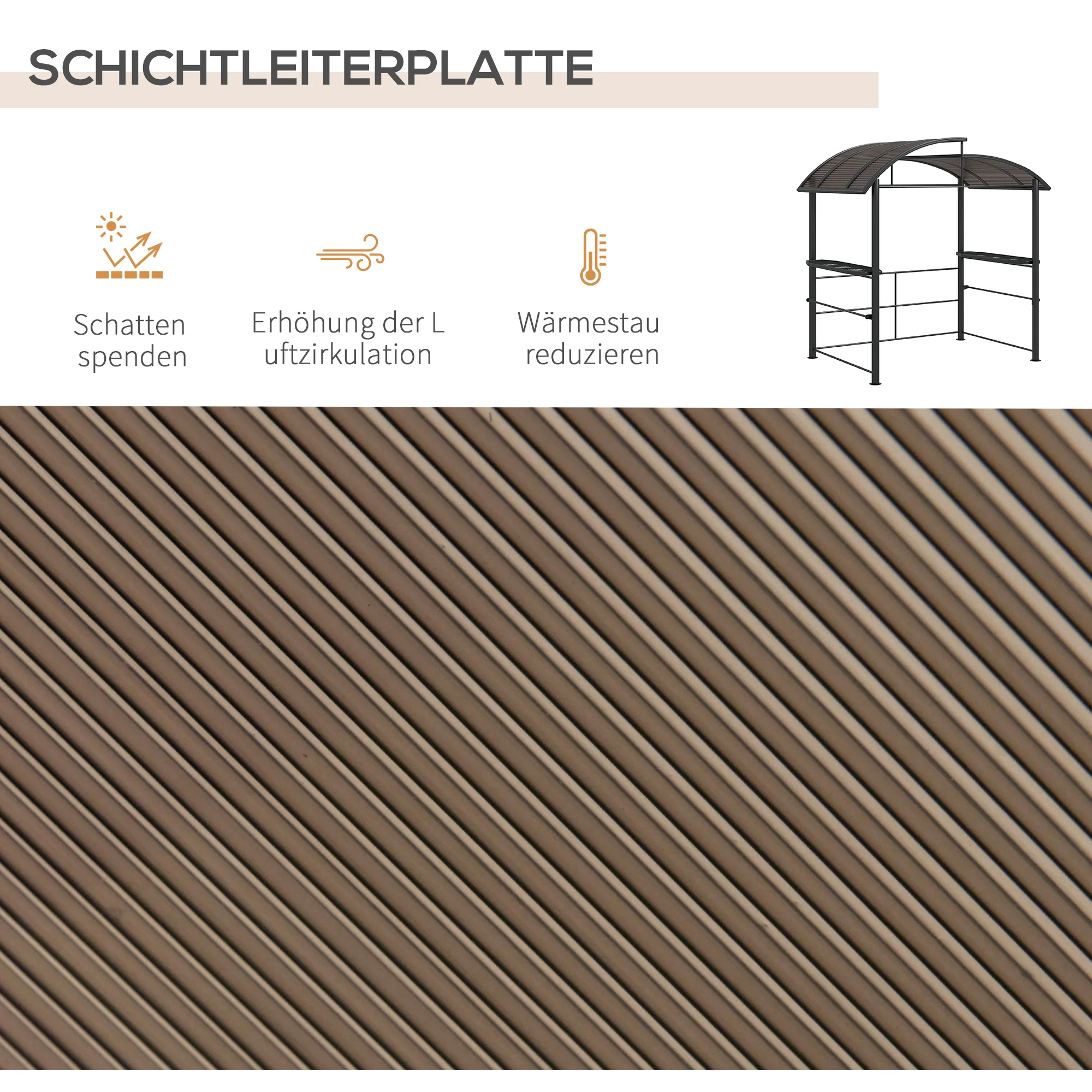 Outsunny Grillpaviljoen Grilldak Grillprieel, weerbestendig, 240 cm x 150 cm x 230 cm, Geelbruin + Donkergrijs