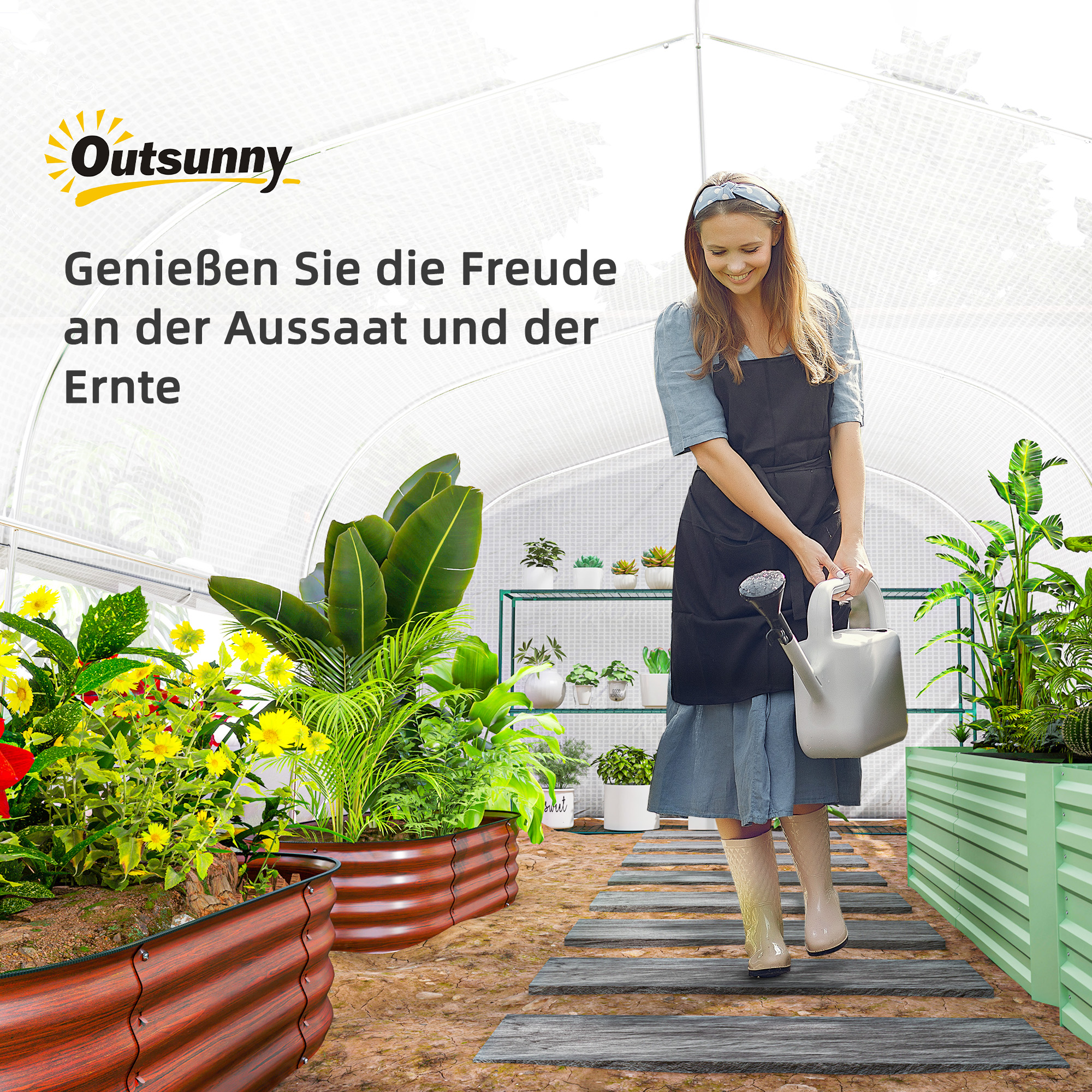 Outsunny 6x3x2m Kas, Toegankelijk, Met 8 Vensters, Deur, Vliegengaas, en Metalen Frame - Wit