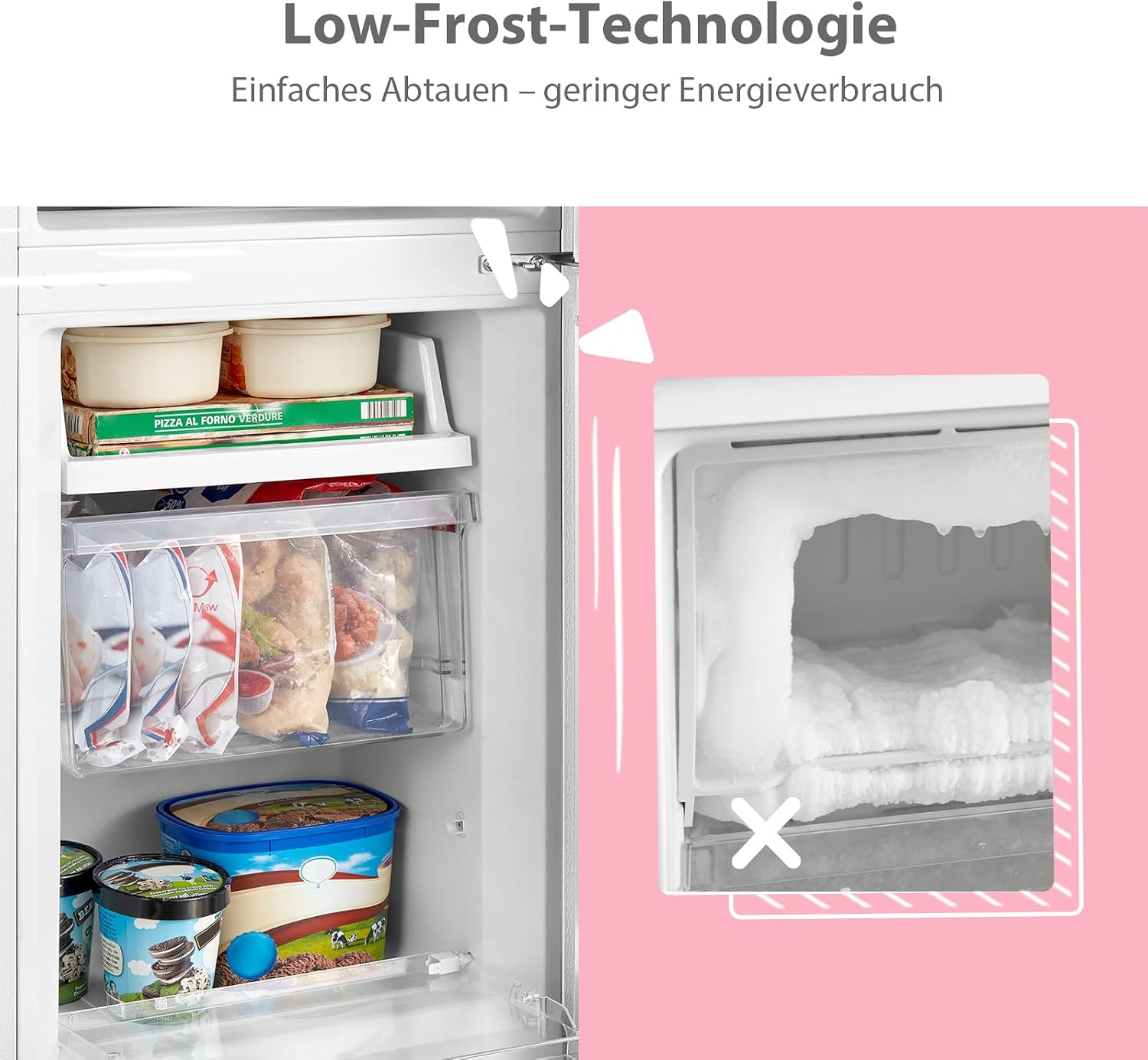 Comfee‘ Kühlschrank mit Gefrierfach 174L, Höhe 150cm, Kühl-Gefrierkombination-115L Kühlteil, 59L 4 Sterne Gefrieren -24℃, LED-Licht, Low Frost für kleine Wohnungen, Büros, RCB169DS2(E) Silber