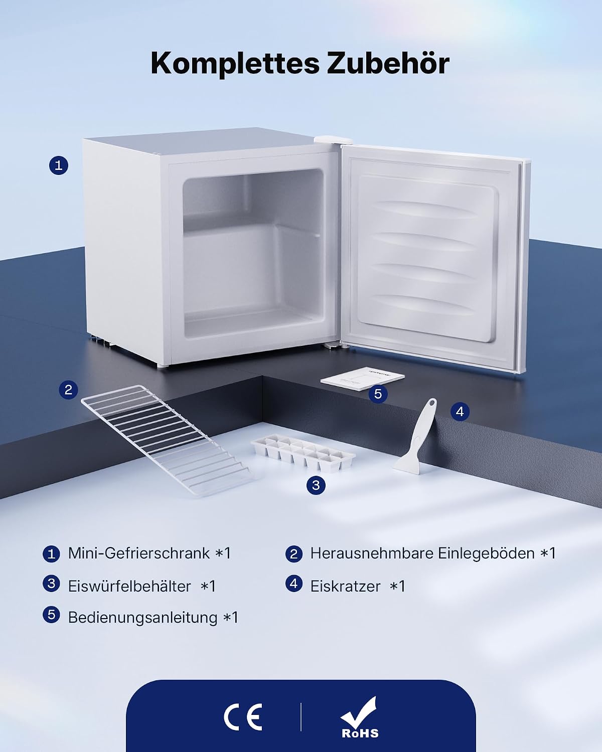 Upstreman 35L Gefrierschrank Klein, -21℃ 4 Sterne Mini Gefrierschrank,Umkehrbare Türen,Leise, Energiesparend,Reversibles Türscharnier,Tiefkühlschrank Klein,Büro, Hotel, Weiß, UF35