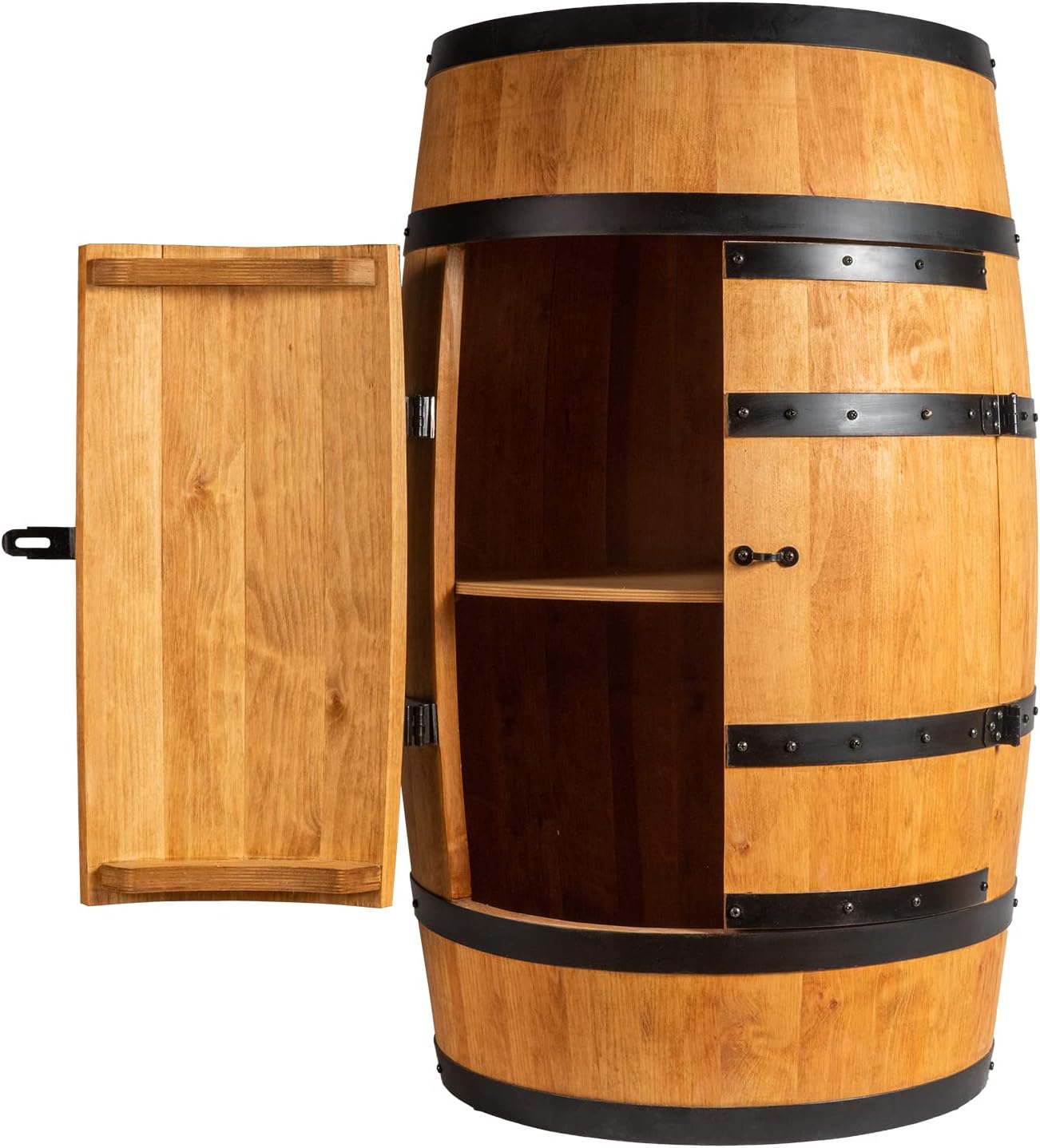 CREATIVE COOPER Weinfass Stehtisch mit Tür - Alkoholschrank Flaschenregal Holz Regale - Holzfass - Fassmöbel - Wine Rack - Wineregal - Weinbar - Fass bar mit Tür - Fassbar minibar 80Cm High (Eiche)