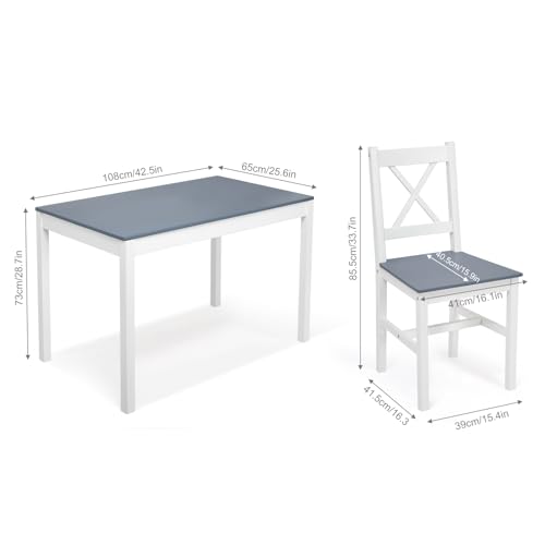 Mondeer Tavolo e Sedie Cucina, Set da Pranzo con Tavolo e 4 Sedie di Pino per le Cucina Sala da Pranzo, 108 x 65 x 73 cm, blu : Casa e cucina