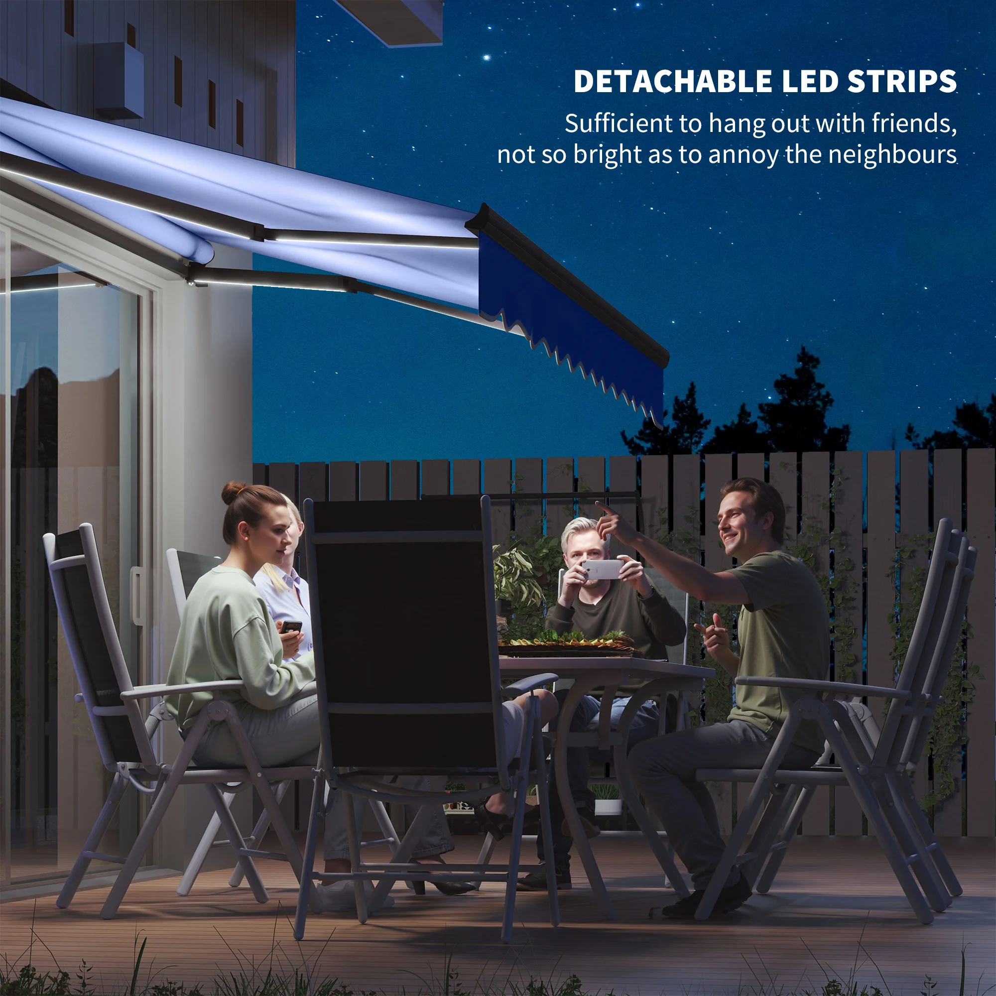 2025 2,5 x 2 m Elektrisch Zonnescherm met LED-licht & Afstandsbediening voor Tuin, Terras en Deck, Blauw