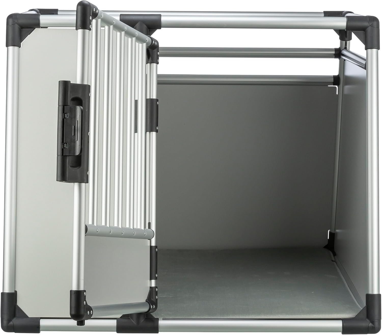TRIXIE Hunde-Transportbox, Aluminium, L: 92 x 64 x 78 cm, grafit, rutschfste Liegematte, Klettleiste am Boden, Sicherheitsverschluss, stabil und geruscharm, hochgeschlossene Wnde - 39338