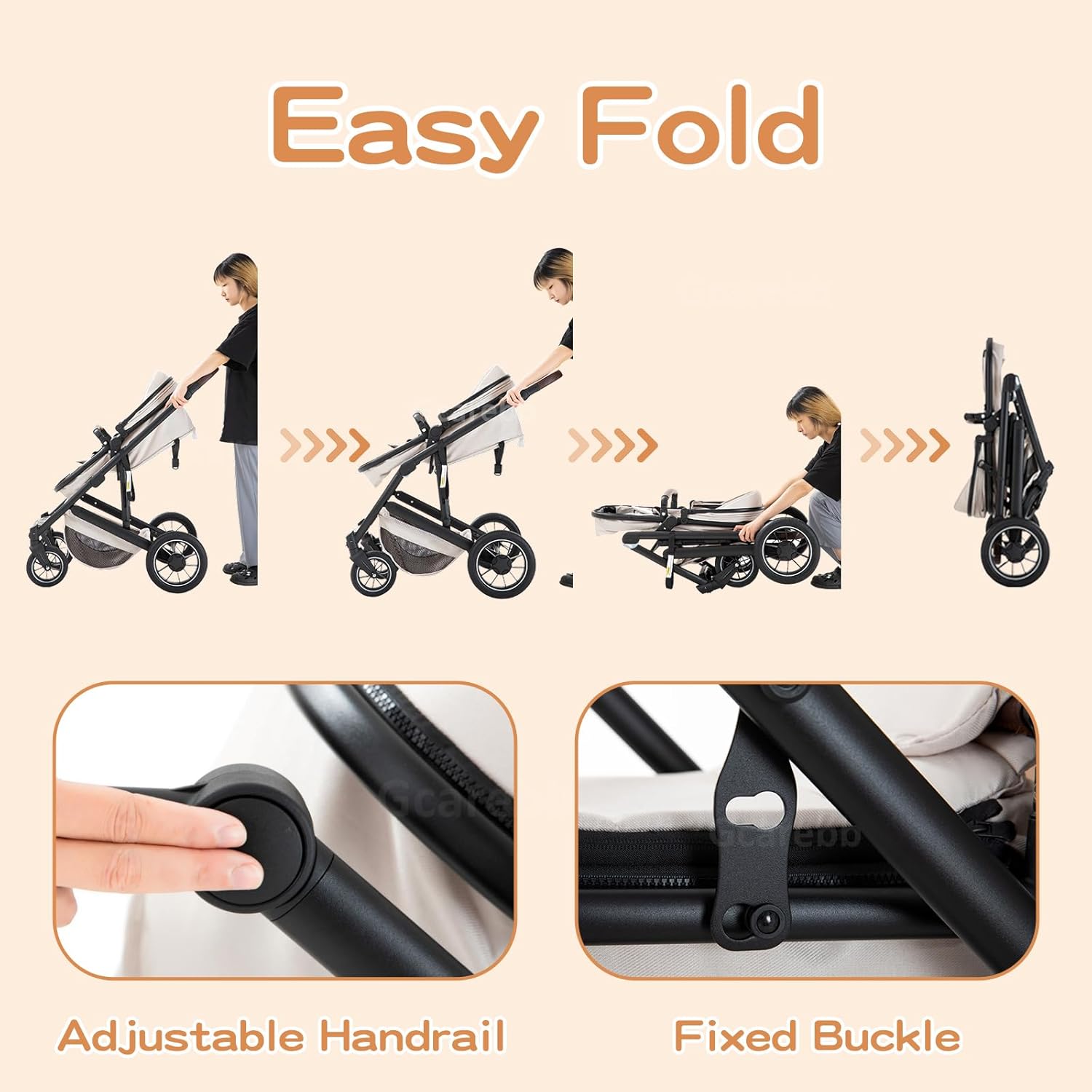 Gcarebb 3 in 1 Kinderwagen, Buggy Mit Auto Babyschale, Mit Höhenverstellbarer Kinderwagen Komplettset, KombiKinderwagen Mit Aluminiumrahmen für Neugeborene 0-4 Jahre
