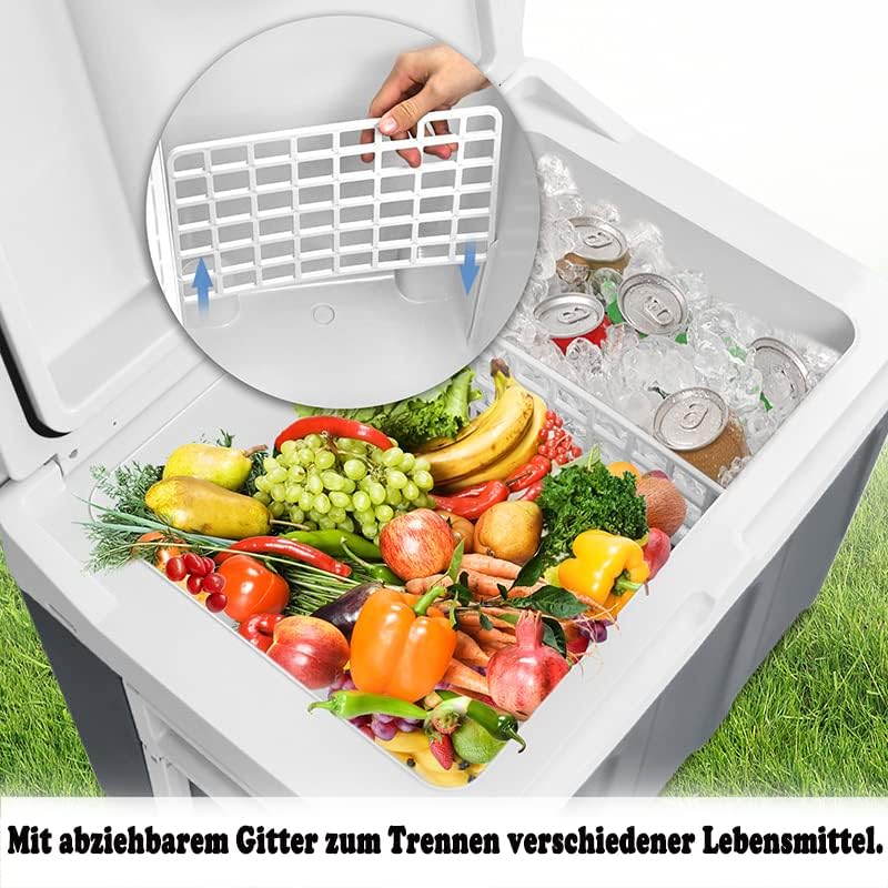 AufuN 48L Kühlbox mit Rollen, zum Warmhalten und Kühlen, Mini-Kühlschrank, 12 V und 230 V für Auto, Lkw, Boot, Reisemobil und Steckdose, mit ECO Modus(Grau)