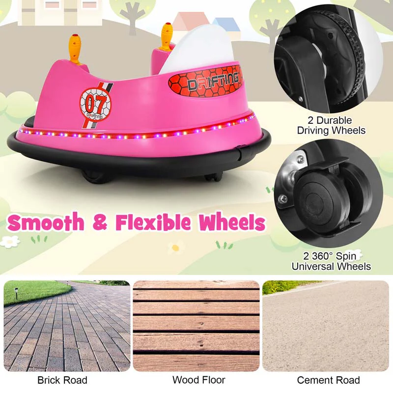12V Toddler Bumping Car, Battery Powered Baby Ride on Bumper Car with Dual Joysticks, Flashing LED Light & 360 Degree Spin