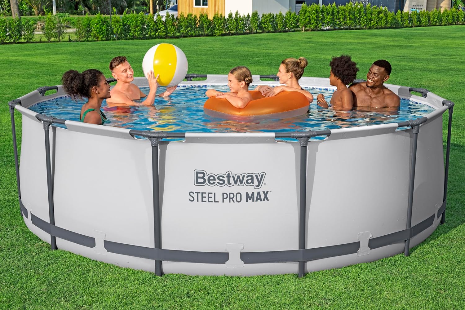 Bestway Steel Pro MAX Frame - Juego de Piscina con Bomba de Filtro (diámetro 366 x 100 cm), Color Gris Claro
