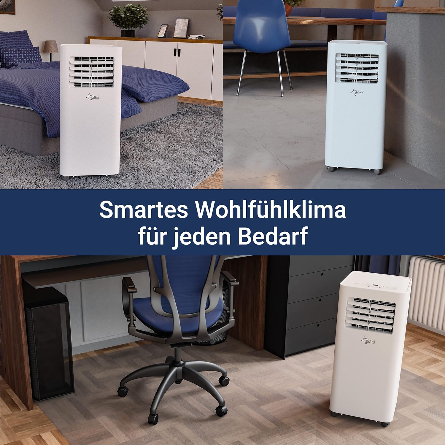 SUNTEC Mobiles Klimagerät Impuls 2.6 Eco R290 – Klimaanlage mobil und leise mit Abluftschlauch – Kühler & Entfeuchter für Räume bis 34 qm – Mobile Kühlung für Wohnung & Büro – 9.000 BTU | 2600 Watt