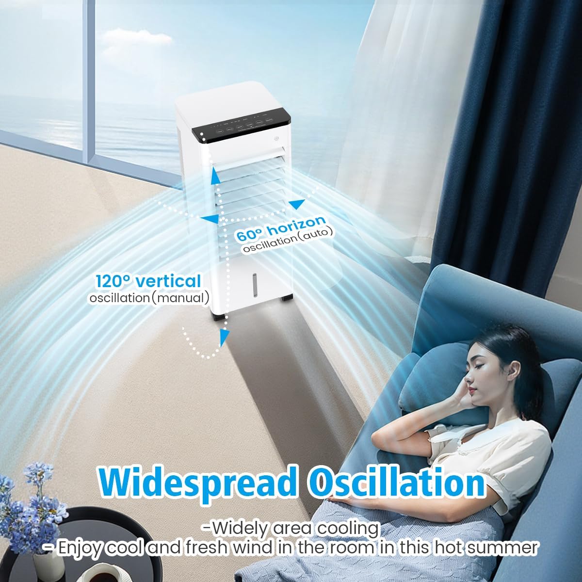 Klimaanlage Mobil, Klimageräte Tragbarer Luftkühler Ventilator mit Wasserkühlung 6L, 15H Timer, 3 Modus Geschwindigkeit, Air Conditioner Klimaanlage Ohne Abluftschlauch für Zuhause Dachgeschoss Büro