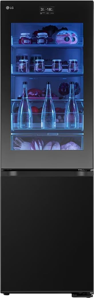 LG GBG7190CEV, Klasse C, 349 L, Kühl-Gefrierkombination mit Instaview und LED, Touch LCD Display, einstellbarem Farbwechsel, Total NoFrost, DoorCooling+, 59.5 x 67.6 x 186cm ꟷ Essence Black Steel