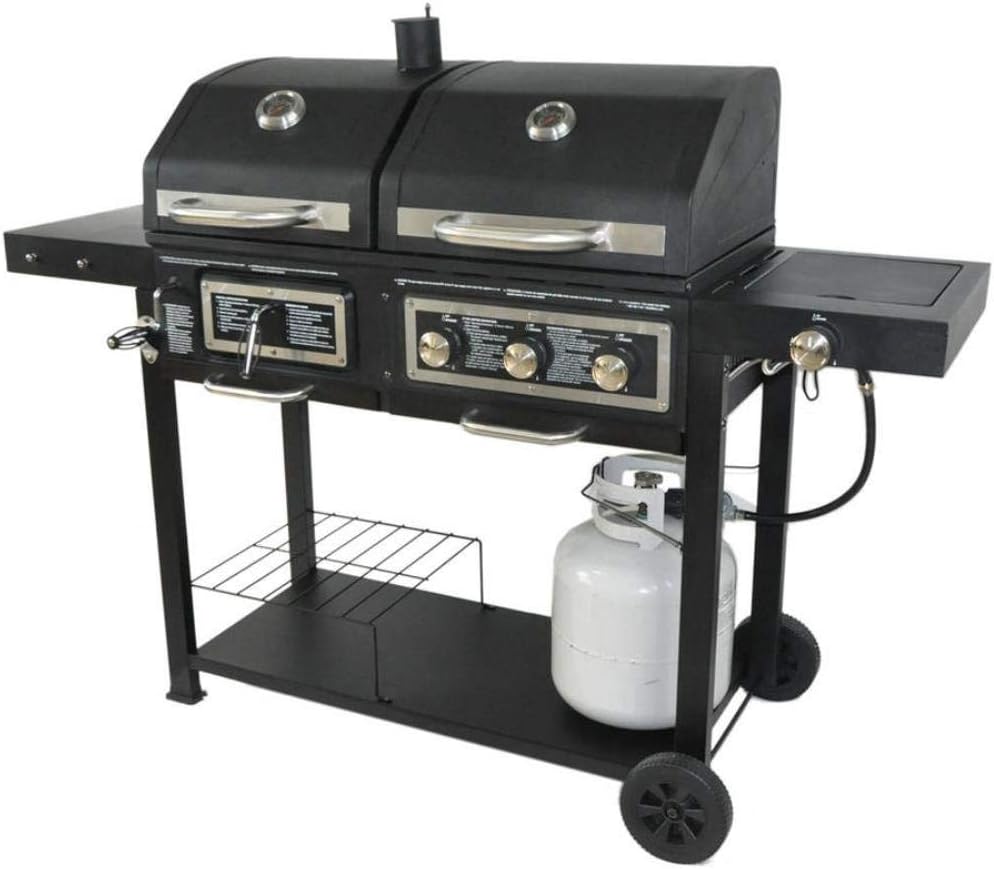 Dubbele combinatiebarbecue met duale brandstof: houtskool en gas
