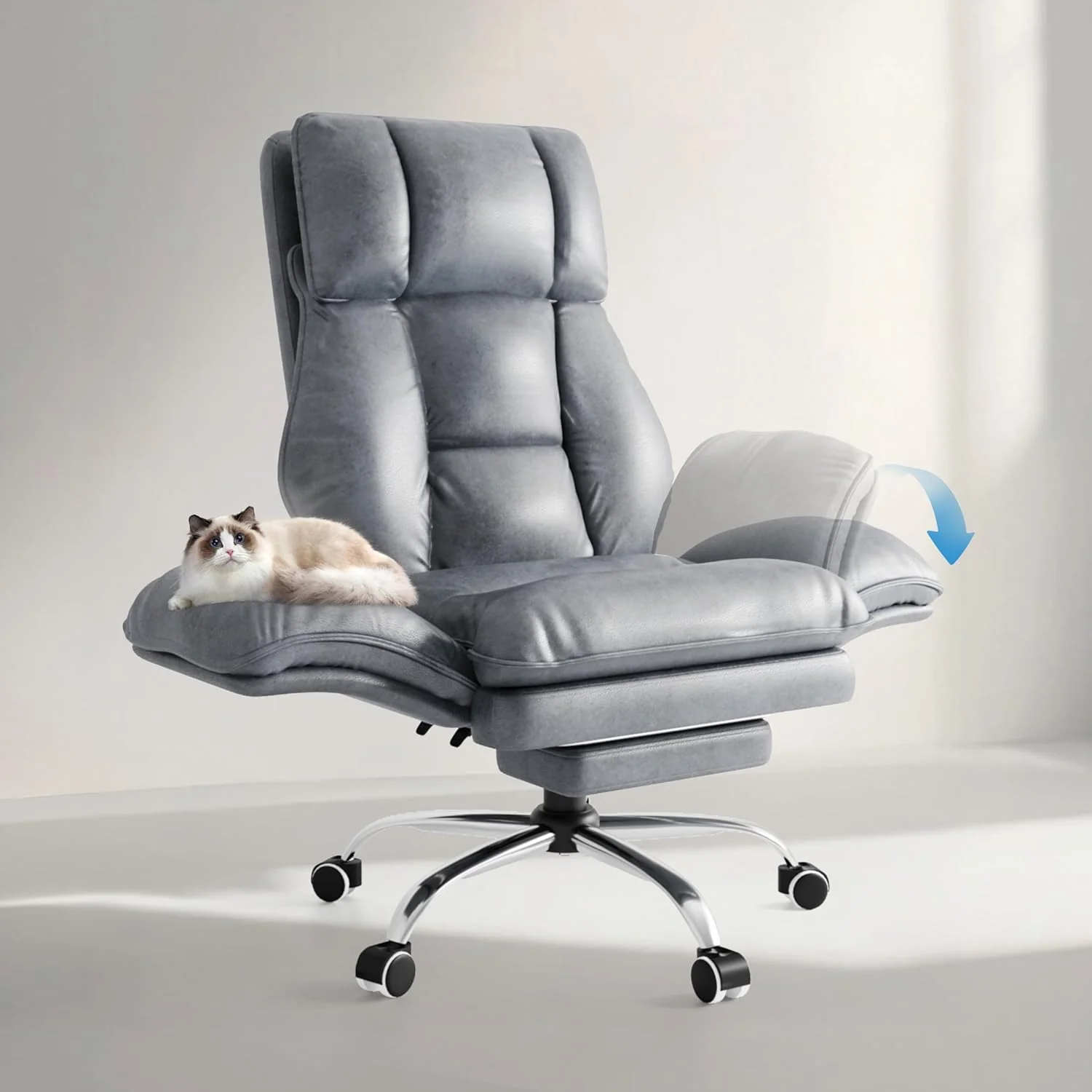 HOMRELEXA Big and Tall Ergonomic Executive Office Chair with Footrest, Flip Up Armrests and High Back, Plush Curly Hair - White