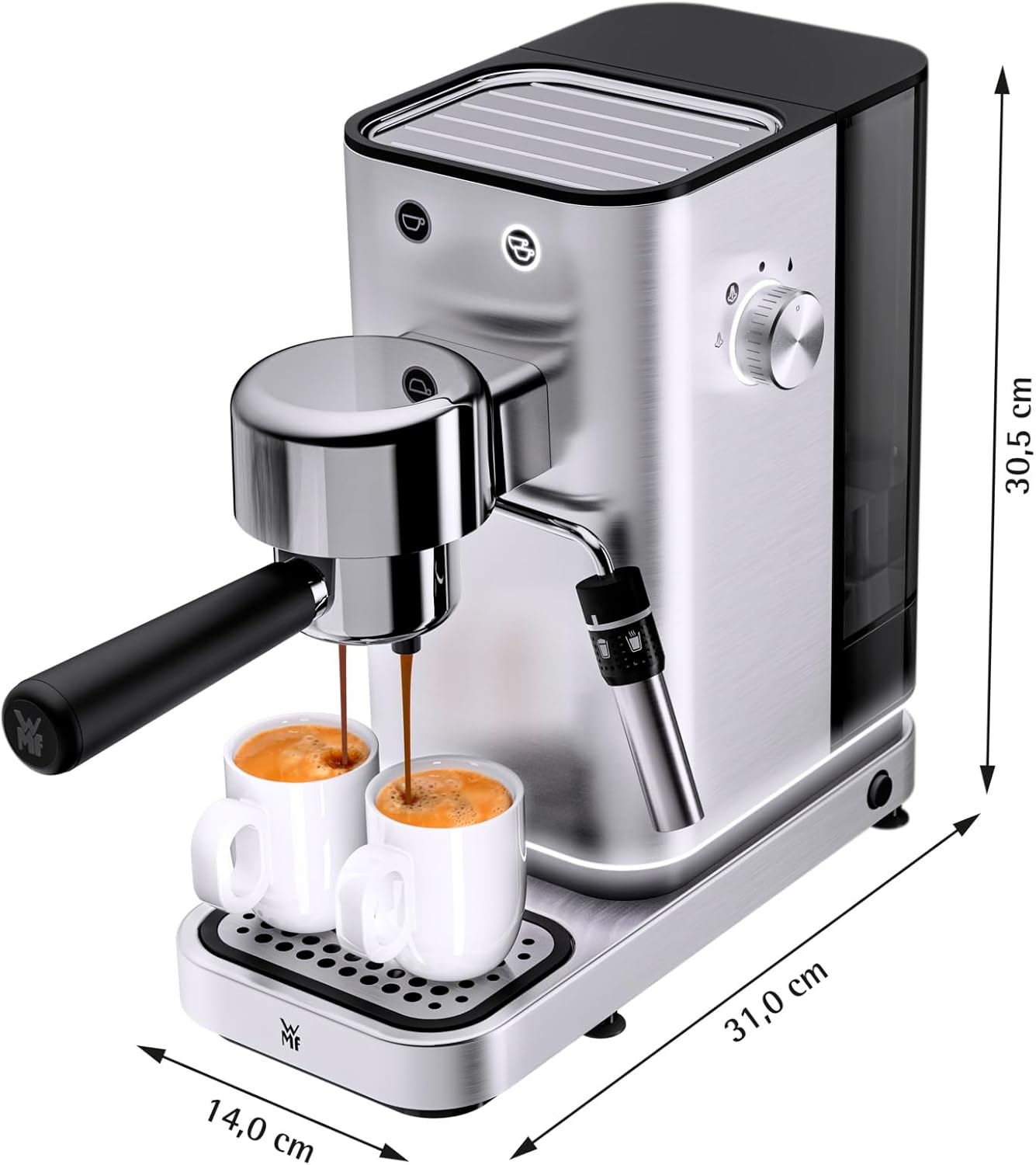 WMF Lumero Espressomaschine Siebträger 1400 Watt, Siebträgermaschine, 3 Einsätzen, für 1-2 Tassen Espresso, auch für Pads, 15 bar, Tassenabstellfläche, Milchaufschäumdüse, edelstahl matt