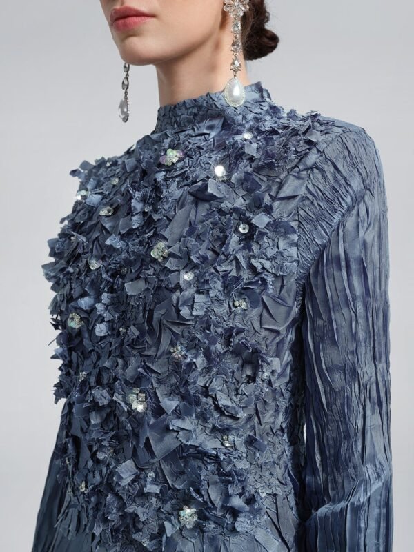 Richradiqs Women’s Handcrafted Pleated Texture Beaded Two-piece Set