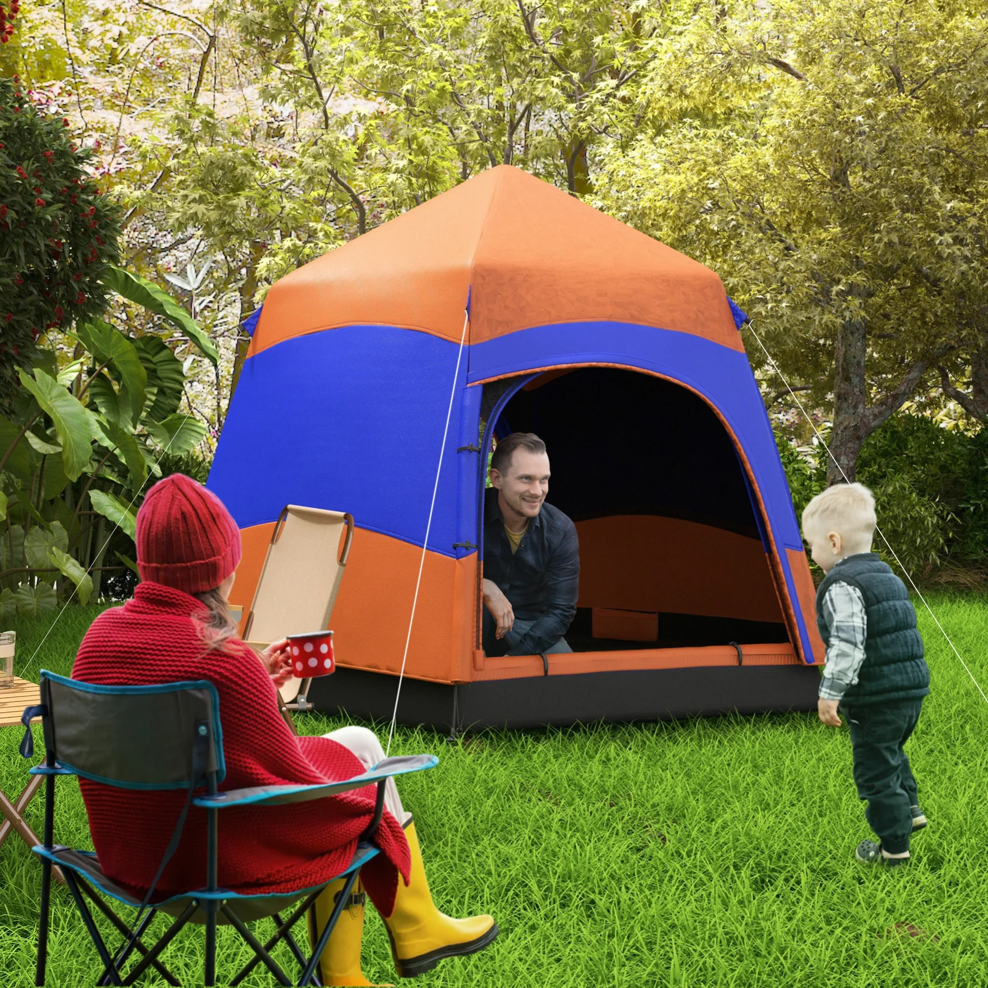 Outsunny Kampeertent Quick-Up 4-6 Personen dubbelwandig Outdoor