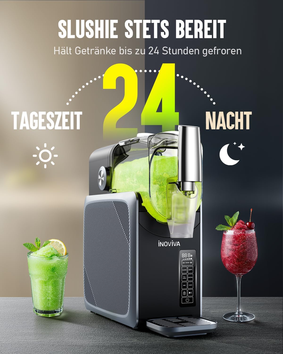 INOVIVA Slush Maschine 2.6L, kein Eis erforderlich, Slushie für Zuhause mit Selbstreinigung, 5 voreingestellte Modi, Slushies, Milchshakes, Frappés & Gefrorene Cocktails(Aktualisiertes)