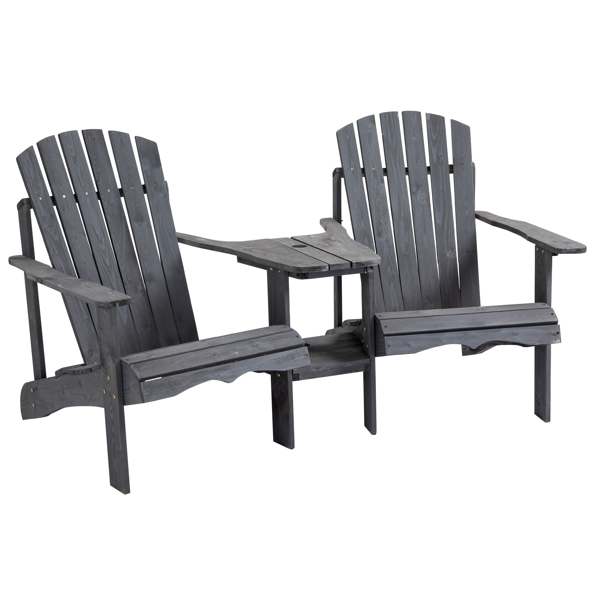 Adirondack tuinstoel met parasolgat tafel 2-zits massief hout grijs