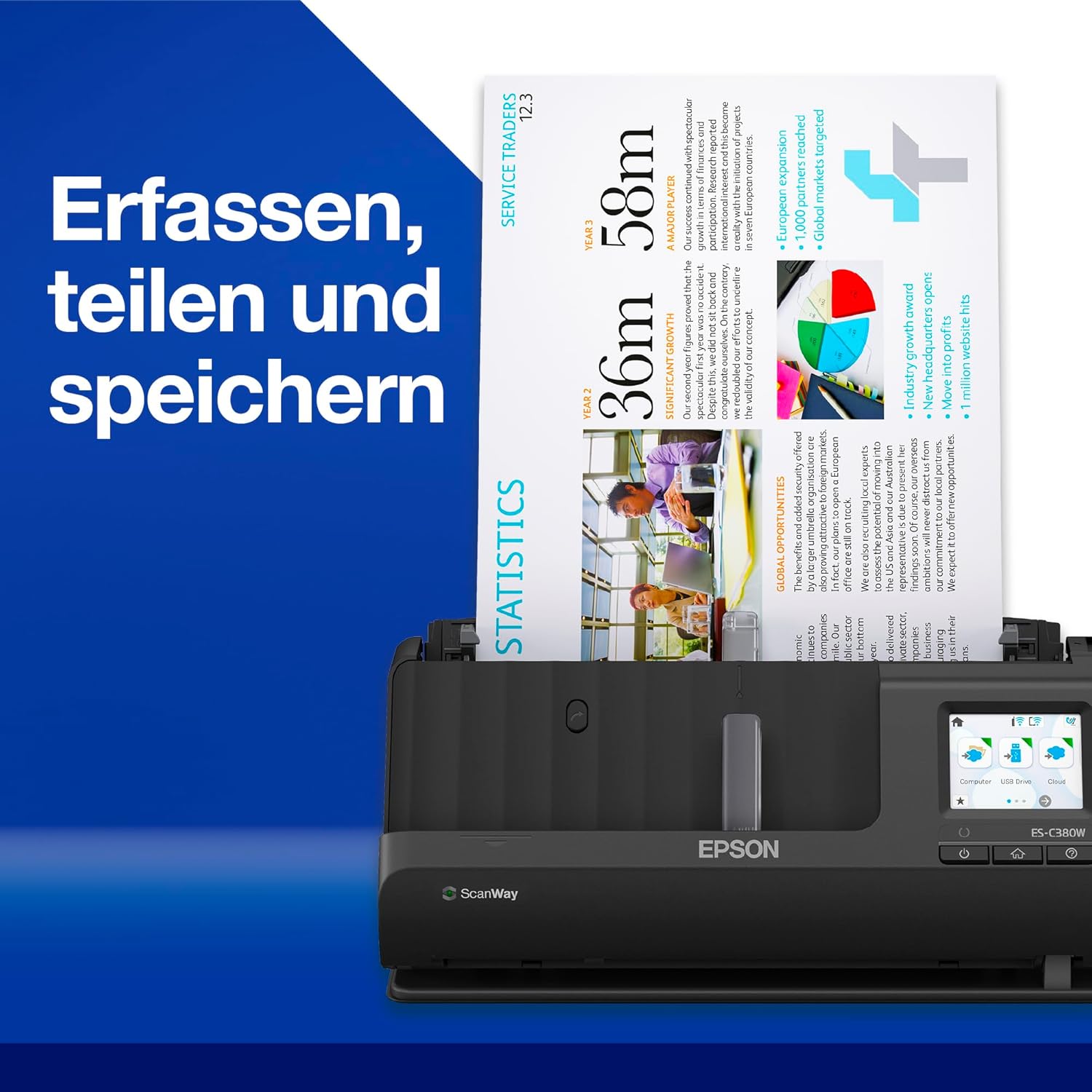 Epson WorkForce ES-580W Scanner, Dokumentenscanner (scannt ohne PC, 35 Seiten bzw. 70 Bildern pro Minute, bis DIN A4, beidseitiger Scan in einem Durchgang, automatische Ausrichtung) One size