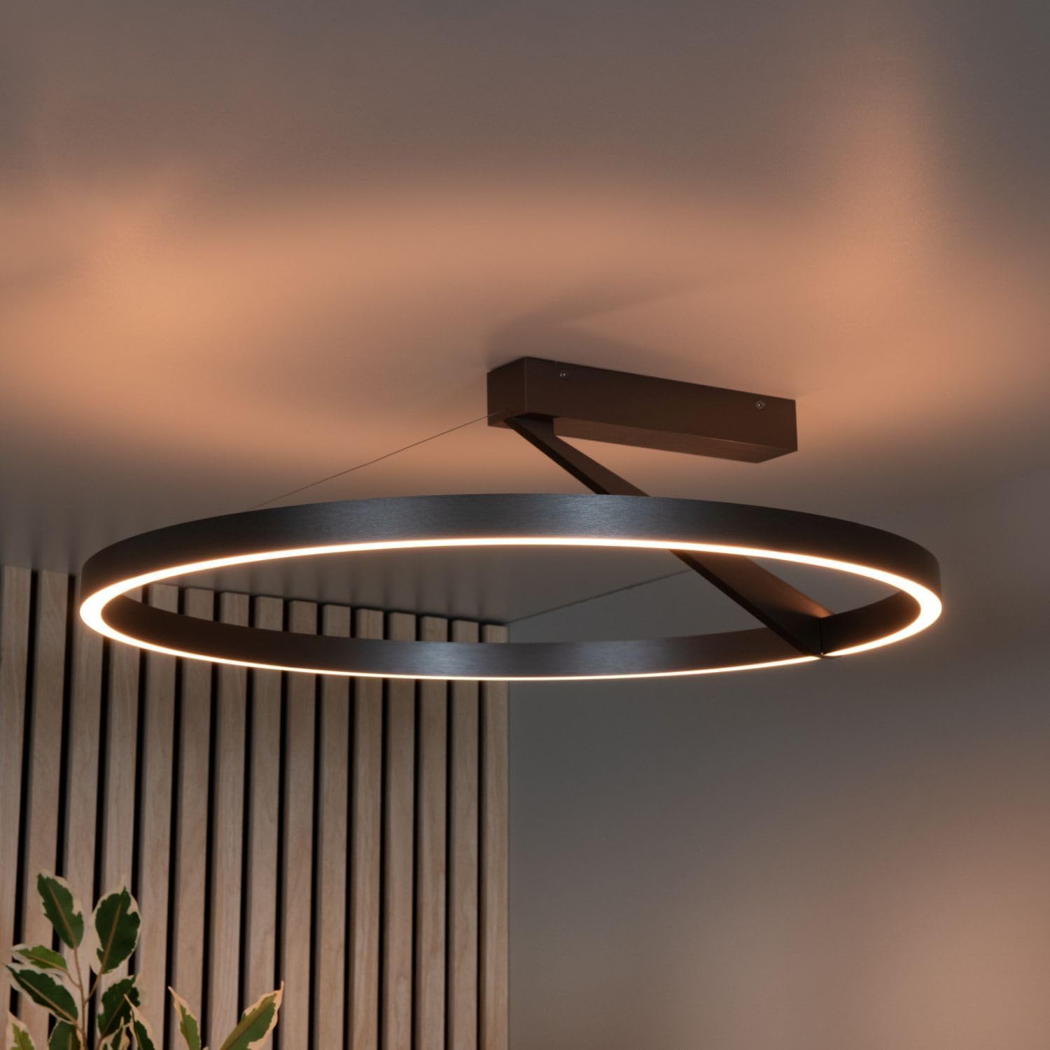 Licht-Erlebnisse LED Deckenleuchte Aluminium Grau Wohnzimmer Bad Fernbedienung Lichtring wohnlich 2200 K warmweiß L:60 cm Deckenlampe Modern