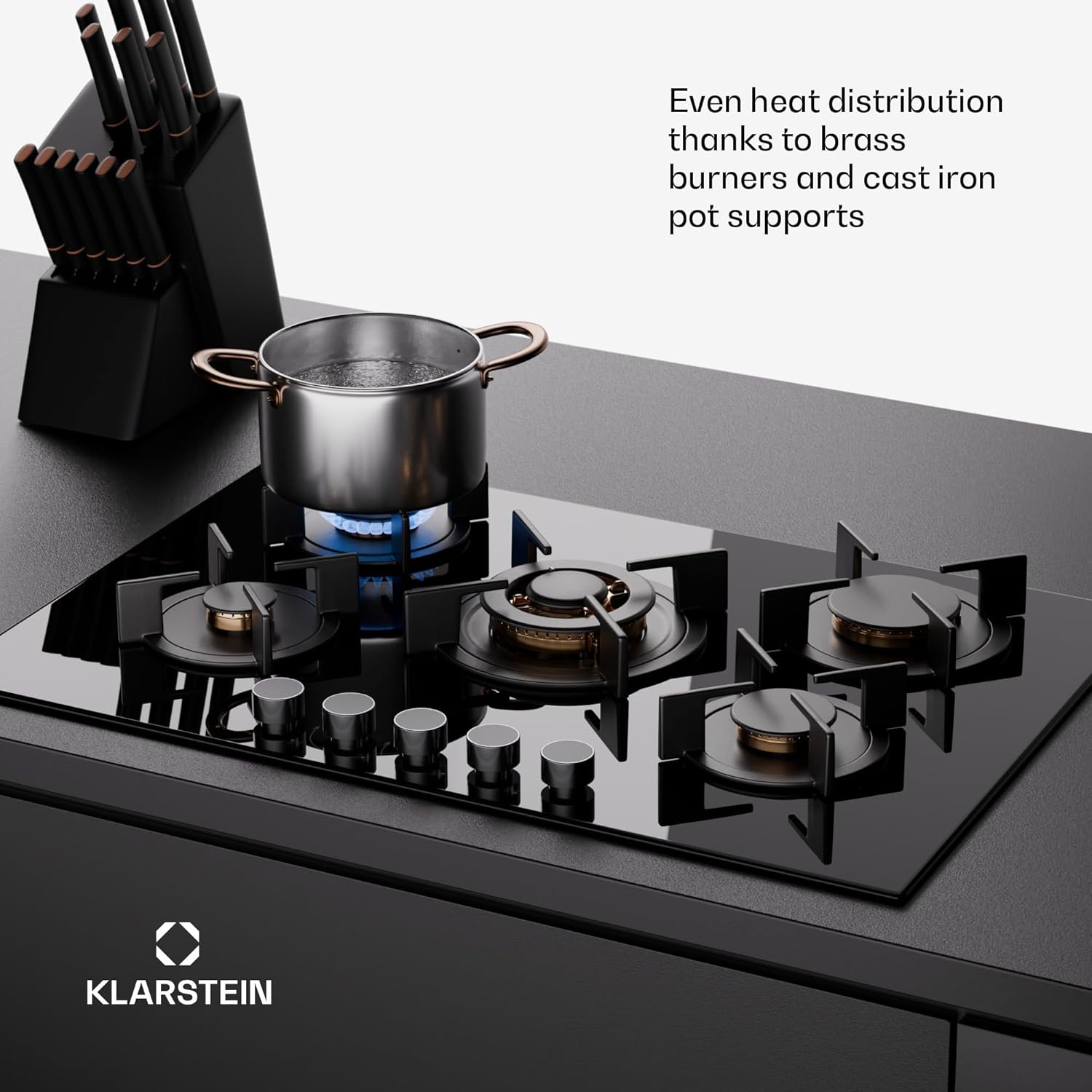 Klarstein Gasherd, Gaskochfeld 5 Flammen, Einbau-Gaskocher für Zuhause & Wohnmobil, Campingkocher mit Glasplatte, Gasherd für Propan- und Erdgas, Edelstahl Gas-Herdplatte Wok Brenner 10400 Watt
