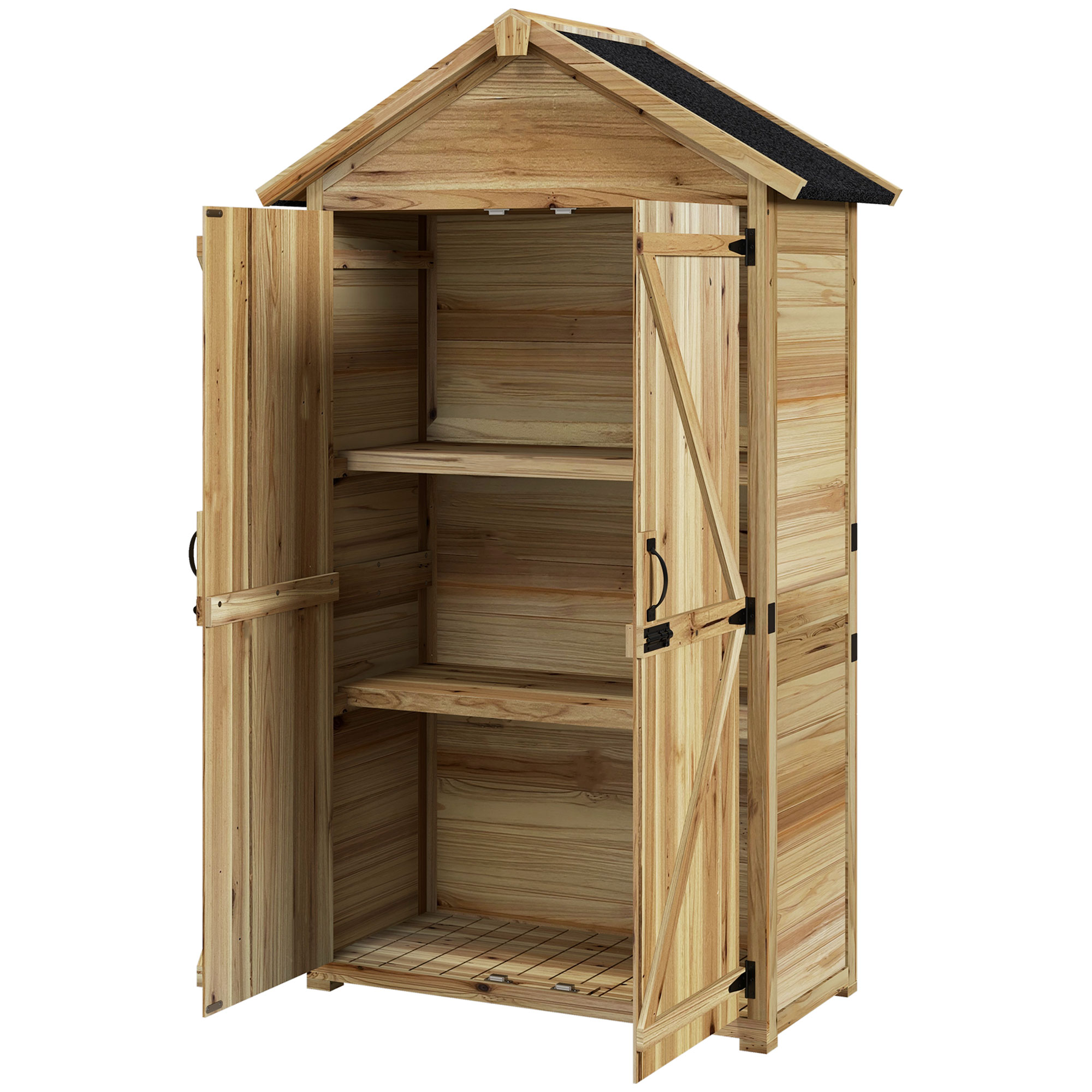 Outsunny Tuinhuis Tuinschuur Tuinkast, weerbestendig, vintage design, 102 cm x 54 cm x 177 cm, Natuur